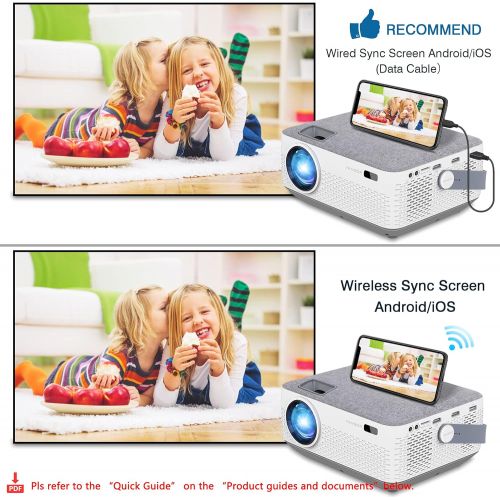  WiFi Projector Bluetooth 8400mAh Battery, Rechargeable Portable Home Projector, FANGOR 1080P Supported Movie Projector with Sync Smartphone Screen via WiFi/USB Cable, Compatible wi