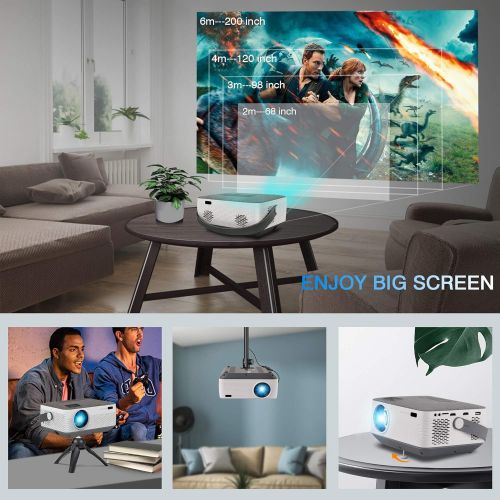  WiFi Projector Bluetooth 8400mAh Battery, Rechargeable Portable Home Projector, FANGOR 1080P Supported Movie Projector with Sync Smartphone Screen via WiFi/USB Cable, Compatible wi