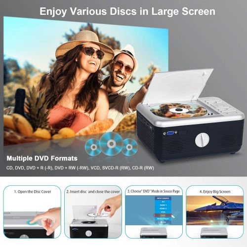  Mini Bluetooth Projector Built in DVD Player, Portable DVD Projector 1080P Support Projector for Outdoor Movies, FANGOR 7500L Home Video Projector Compatible with Phone/ laptop/PS4