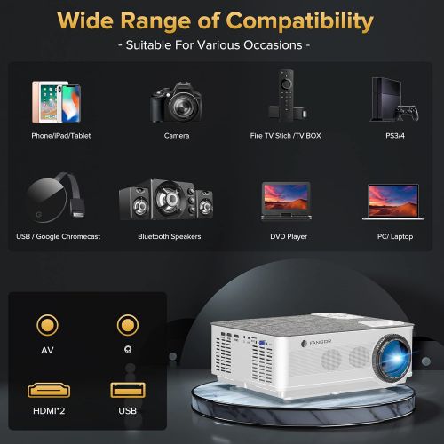  Native 1080P Projector 5G WiFi and Bluetooth, FANGOR 8500L Outdoor Projector 4K Support, Home Movie Projector Compatible with TV, PC, HDMI, USB, VGA, iOS/Android[120Screen Included