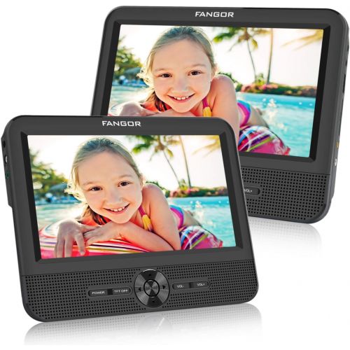  [아마존베스트]FANGOR 7.5 Dual Screen DVD Player for Car Portable CD Players with 5 Hours Rechargeble Battery, Free Regions, Last Memory, USB/SD Card Reader, AV Out&in ( 1 Player + 1 Screen)