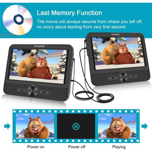  [아마존베스트]FANGOR 7.5 Dual Screen DVD Player for Car Portable CD Players with 5 Hours Rechargeble Battery, Free Regions, Last Memory, USB/SD Card Reader, AV Out&in ( 1 Player + 1 Screen)