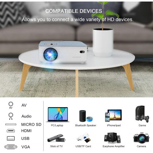  [아마존베스트]FANGOR HD Bluetooth Projector, 2021 upgraded 5500 Lux Portable LCD Projector with Carrying Bag and Tripod, Compatible with Smartphone, TV Stick, Roku, PS4, Xbox, Full HD 1080P Supp