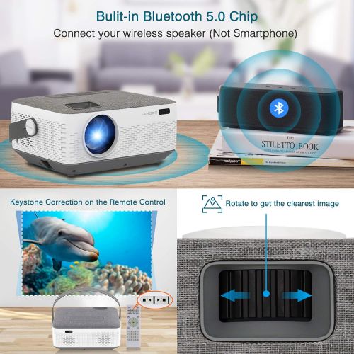  [아마존베스트]WiFi Projector Bluetooth 8400mAh Battery, Rechargeable Portable Home Projector, FANGOR 1080P Supported Movie Projector with Sync Smartphone Screen via WiFi/USB Cable, Compatible wi