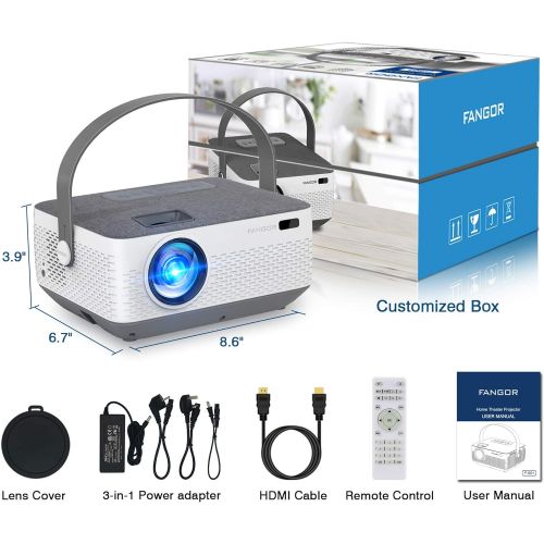  [아마존베스트]WiFi Projector Bluetooth 8400mAh Battery, Rechargeable Portable Home Projector, FANGOR 1080P Supported Movie Projector with Sync Smartphone Screen via WiFi/USB Cable, Compatible wi