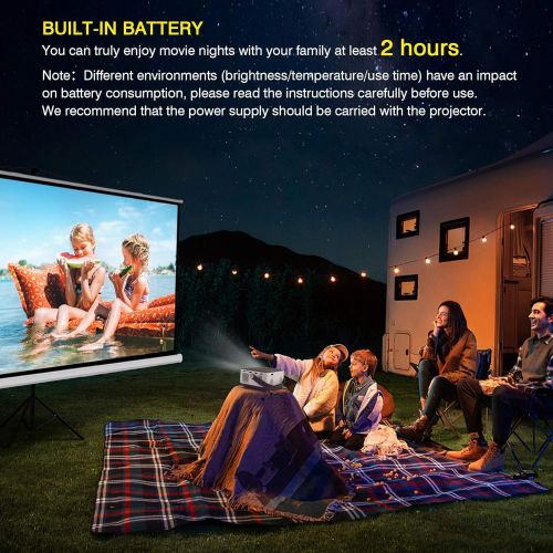  [아마존베스트]WiFi Projector Bluetooth 8400mAh Battery, Rechargeable Portable Home Projector, FANGOR 1080P Supported Movie Projector with Sync Smartphone Screen via WiFi/USB Cable, Compatible wi