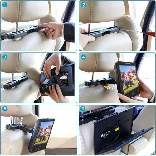  [아마존베스트]FANGOR 10’’ Dual Car DVD Player Portable Headrest CD Players with 2 Mounting Brackets, 5 Hours Rechargeable Battery, Last Memory, Free Regions, USB/SD Card Reader, AV Out&in ( 1 Pl