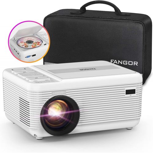  HD Bluetooth Projector Built in DVD Player, FANGOR Movie Projector 1080p Support for Outdoor Movie , Portable DVD Projector Compatible with HDMI/VGA/AV/USB/TV/PC (Carry Bag Include