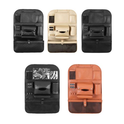  FANSONG Multi-function Leather Car Backseat Organizer Holder with 4 USB Charging Ports for Cell Phone Tablet Charger Waterproof Pockets Storage Bag - Brown