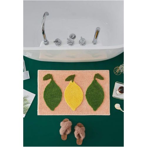  [아마존베스트]HYST Playtime Cozy Lemon Cute Fruits Half Round Shaped Bedroom Bathroom Doorway Kitchen Floor Rug Carpet Water Absorption Non-Slip mat for Kids Room (Pink, 4565CM)