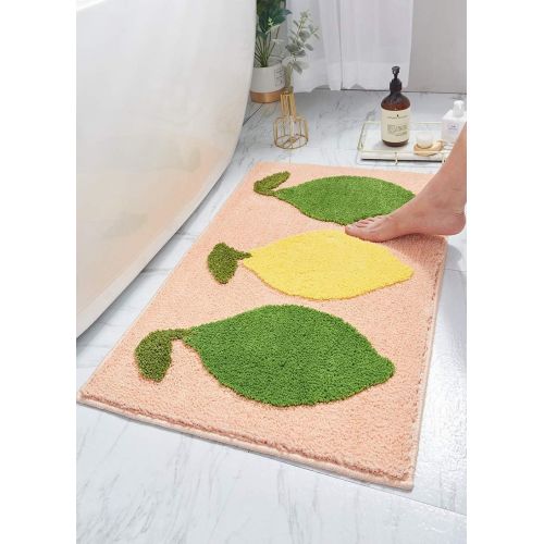  [아마존베스트]HYST Playtime Cozy Lemon Cute Fruits Half Round Shaped Bedroom Bathroom Doorway Kitchen Floor Rug Carpet Water Absorption Non-Slip mat for Kids Room (Pink, 4565CM)