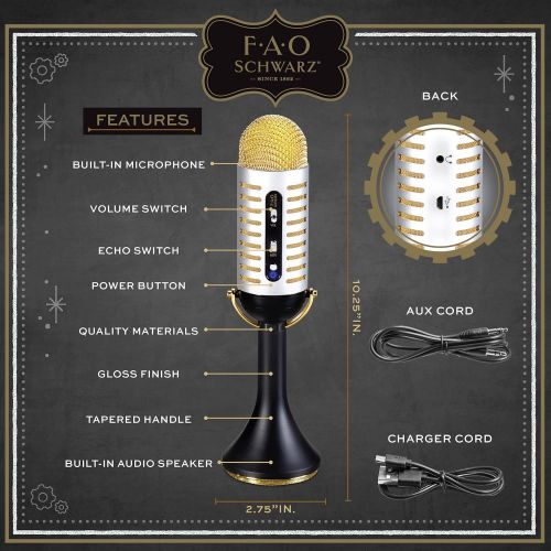  FAO Schwarz FAO SCHWARZ Karaoke Music Microphone wBuilt-In Portable Handheld Speaker for Parties, Bluetooth & Smartphone Compatible, Vintage 20s Ribbon Style, USB, AUX Cable & Headphone Jacks