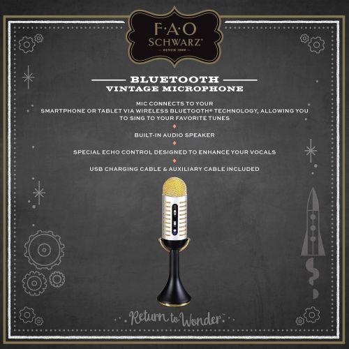  FAO Schwarz FAO SCHWARZ Karaoke Music Microphone wBuilt-In Portable Handheld Speaker for Parties, Bluetooth & Smartphone Compatible, Vintage 20s Ribbon Style, USB, AUX Cable & Headphone Jacks