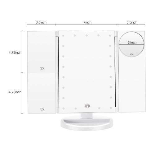  FASCINATE Trifold Led Lighted Makeup Mirror with 3X/5X/10X Magnification Vanity Mirror with...