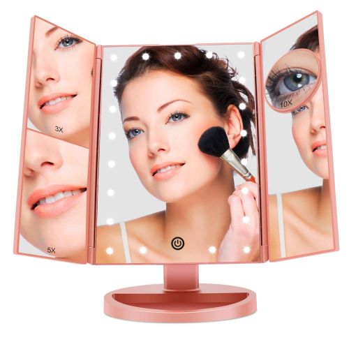  FASCINATE Trifold Led Lighted Makeup Mirror with 3X/5X/10X Magnification Vanity Mirror with...