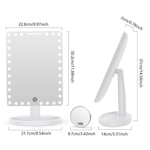  FASCINATE Extra Large Lighted Makeup Mirror, Makeup Vanity Mirror with 35 LED Lights and 10X Magnification, Touch Screen Dimmable 360°Rotation, Cord and Cordless Countertop Cosmeti