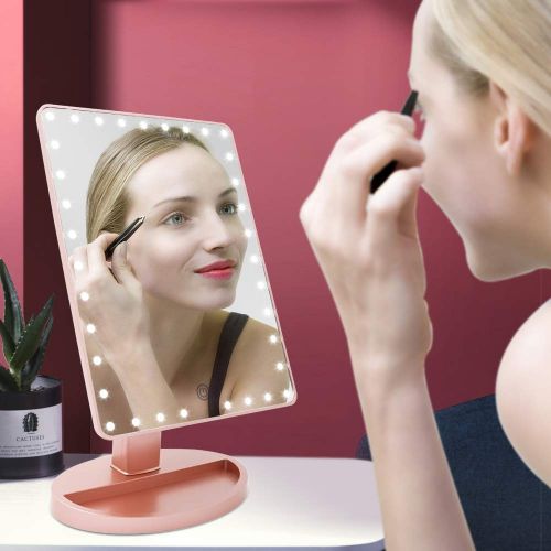  FASCINATE Extra Large Lighted Makeup Mirror, Makeup Vanity Mirror with 35 LED Lights and 10X Magnification, Touch Screen Dimmable 360°Rotation, Cord and Cordless Countertop Cosmeti