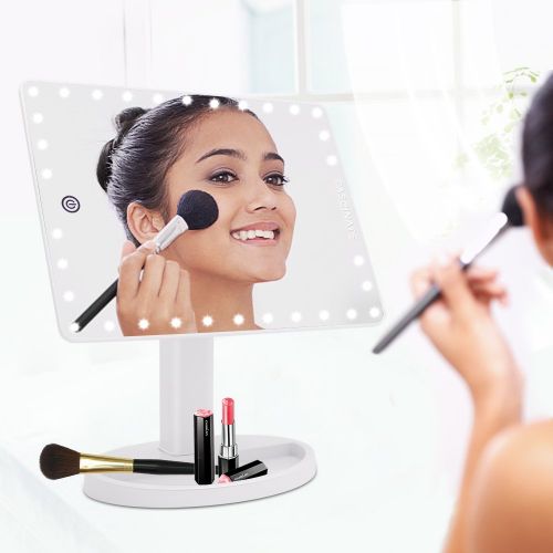  FASCINATE Extra Large Lighted Makeup Mirror, Makeup Vanity Mirror with 35 LED Lights and 10X Magnification, Touch Screen Dimmable 360°Rotation, Cord and Cordless Countertop Cosmeti