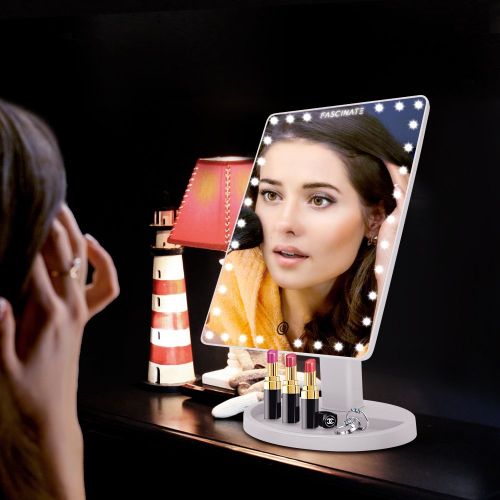  FASCINATE Extra Large Lighted Makeup Mirror, Makeup Vanity Mirror with 35 LED Lights and 10X Magnification, Touch Screen Dimmable 360°Rotation, Cord and Cordless Countertop Cosmeti