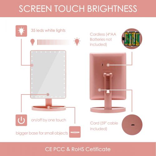  FASCINATE Extra Large Lighted Makeup Mirror, Makeup Vanity Mirror with 35 LED Lights and 10X Magnification, Touch Screen Dimmable 360°Rotation, Cord and Cordless Countertop Cosmeti