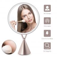 FASCINATE Magnetic Lighted Makeup Mirror, Dimmable Natural Light Vanity Makeup Mirror 45°Rotable Light Up Mirror 35 LED Touch Screen with Mirror 5X Magnification Round Cord/Cordles