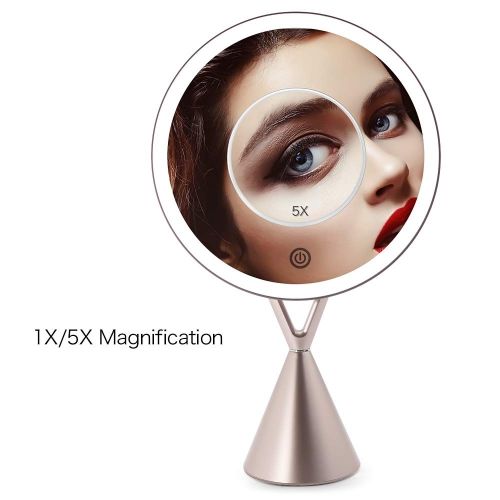  FASCINATE Magnetic Lighted Makeup Mirror, Dimmable Natural Light Vanity Makeup Mirror 45°Rotable Light Up Mirror 35 LED Touch Screen with Mirror 5X Magnification Round Cord/Cordles