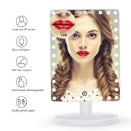 FASCINATE Extra Large Lighted Makeup Mirror, Makeup Vanity Mirror with 32 LED Lights and 10X Magnification, Touch Screen Dimmable 360°Rotation, Dual Power Supply Countertop Cosmeti