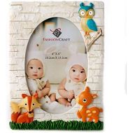 [아마존베스트]Fashioncraft Woodland Animals 4x6 Photo Frame - Polyresin - Handpainted - Oval Insert - Gender Neutral for Boys and Girls - Baby Room Decor