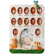 Fashioncraft Woodland Animals Babys First Year Collage Photo Frame - Polyresin - Handpainted - 13 Openings - Gender Neutral for Boys and Girls - Baby Room Decor