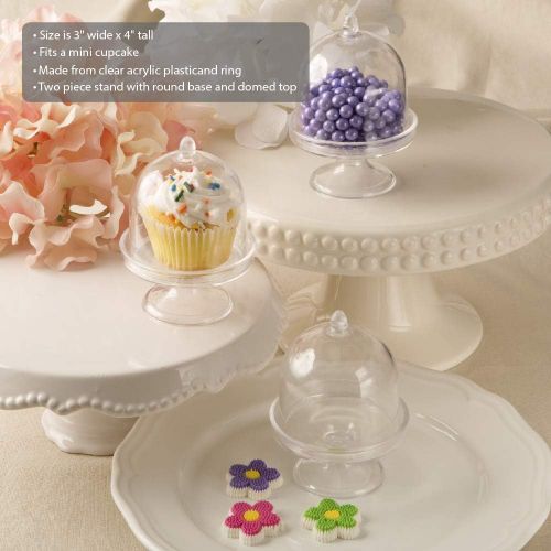  FASHIONCRAFT 6793 Clear Plastic Medium Mini Cake Stands, Candy Containers, Party Favors, Set of 6