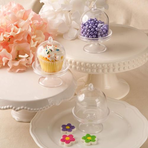  FASHIONCRAFT 6793 Clear Plastic Medium Mini Cake Stands, Candy Containers, Party Favors, Set of 6