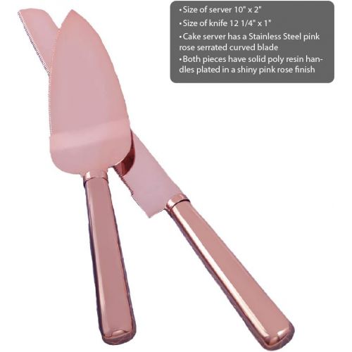  Fashion Craft rose gold stainless steel cake knife set, cake server, wedding bridal -shower or baby-shower favor