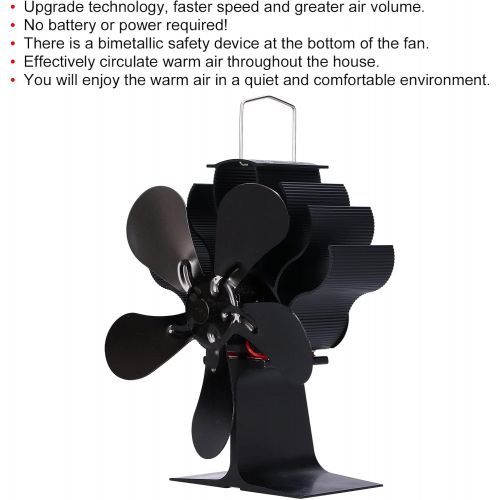  FASJ Wood Burning Fireplace Fans, 5 Blade Stove Fan Eco Friendly Low Noise Single Head with for Kitchen for Home for Living Room