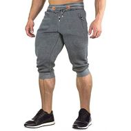 FASKUNOIE Mens 3/4 Joggers Elastic Cotton Capri Pants Below Knee Gym Short Pants with Zip Pockets