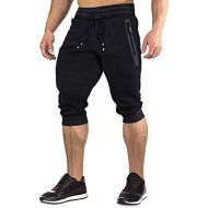 FASKUNOIE Mens 3/4 Joggers Elastic Cotton Capri Pants Below Knee Gym Short Pants with Zip Pockets