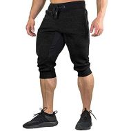 FASKUNOIE Mens Cotton Casual Shorts 3/4 Jogger Capri Pants Breathable Below Knee Short Pants with Three Pockets