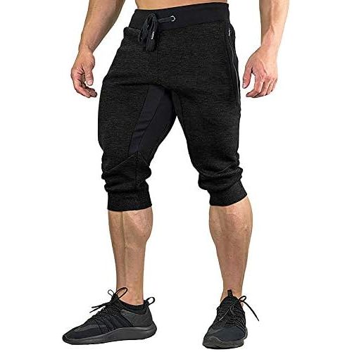  FASKUNOIE Mens Cotton Casual Shorts 3/4 Jogger Capri Pants Breathable Below Knee Short Pants with Three Pockets