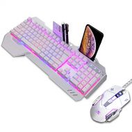 FASTDISK Backlit RGB Keyboard and Mouse Combo, Adjustable Breathing Lamp Wired Gaming Keyboard, Wrist Rest Keyboard 5 Adjustable DPI Gaming Mouse Adjustable Breathing Lamp for Mac, PC, Lapt