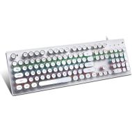 [아마존베스트]FASTDISK USB LED Backlit Retro Typewriter Mechanical Keyboard -Blue Switch - Round Keycaps -104 Keys Vintage Inspired Steampunk Gaming KeyboardMechanical Gaming Keyboard for PC/Mac/Gamer/T