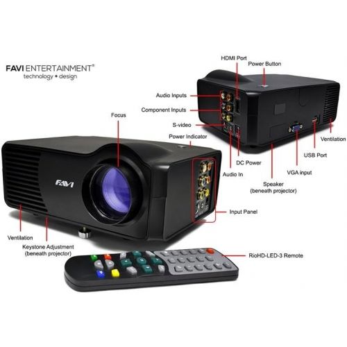  FAVI LED-3 LED LCD (SVGA) Mini Video Projector - US Version (Includes Warranty) - Black (RioHD-LED-3)