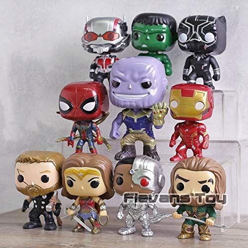  FAWareHouse Marvel DC Avengers Super Heroes PVC Action Figures Toys Thanos Black Panther Ant Man Wonder Woman Iron Spider 10pcsSet