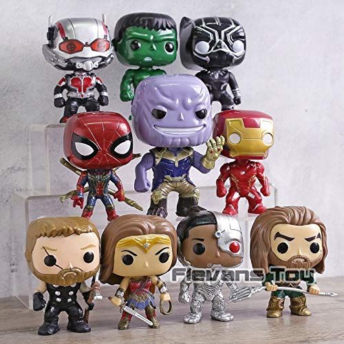  FAWareHouse Marvel DC Avengers Super Heroes PVC Action Figures Toys Thanos Black Panther Ant Man Wonder Woman Iron Spider 10pcsSet