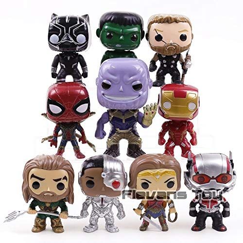  FAWareHouse Marvel DC Avengers Super Heroes PVC Action Figures Toys Thanos Black Panther Ant Man Wonder Woman Iron Spider 10pcsSet