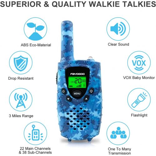  [아마존베스트]FAYOGOO Walkie Talkies for Kids Rechargeable, Xmas Birthday Gifts for Kids, Toys for 3-12 Year Old Boys and Girls, 4 Miles Long Range Kids Walkie Talkies with Battery, 22 Channels 2 Way Ra