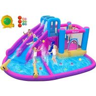 FBSPORT Inflatable Bounce House Double Slide, Water Slide Park Bouncer Castle with Water Gun, Climbing Wall, Jumping and Splash Pool, Kids Bouncy Castle with 550W Air Blower for Outdoor Backyard