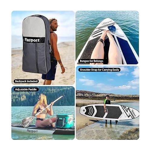  FBSPORT 11' Premium Stand Up Paddle Board, Yoga Board with Durable SUP Accessories & Carry Bag | Wide Stance, Surf Control, Non-Slip Deck, Leash, Paddle and Pump for Youth & Adult