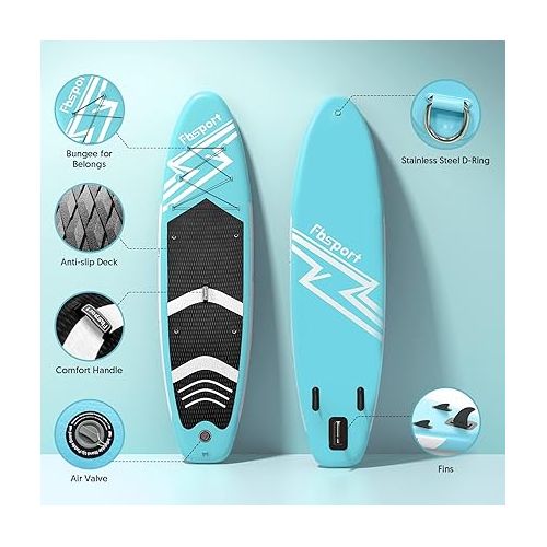  FBSPORT 11FT Premium Inflatable Stand Up Paddle Board, Yoga Board with Durable SUP Accessories & Carry Bag | Wide Stance, Surf Control, Non-Slip Deck, Leash, Paddle and Pump for Youth & Adult