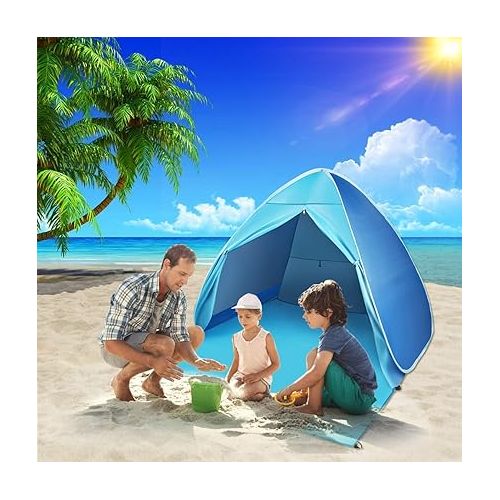  FBSPORT Beach Tent, UPF 50+ Easy Pop Up Beach Shade Beach Tent, Sun Shelter Instant Portable Beach Tent Umbrella Baby Canopy Cabana with Carry Bag, Blue