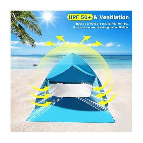  FBSPORT Beach Tent, UPF 50+ Easy Pop Up Beach Shade Beach Tent, Sun Shelter Instant Portable Beach Tent Umbrella Baby Canopy Cabana with Carry Bag, Blue