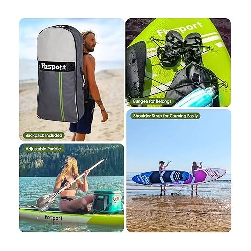  FBSPORT 10'6'' Premium Inflatable Stand Up Paddle Board, Yoga Board with Durable SUP Accessories & Carry Bag | Wide Stance, Surf Control, Non-Slip Deck, Leash, Paddle and Pump for Youth & Adult